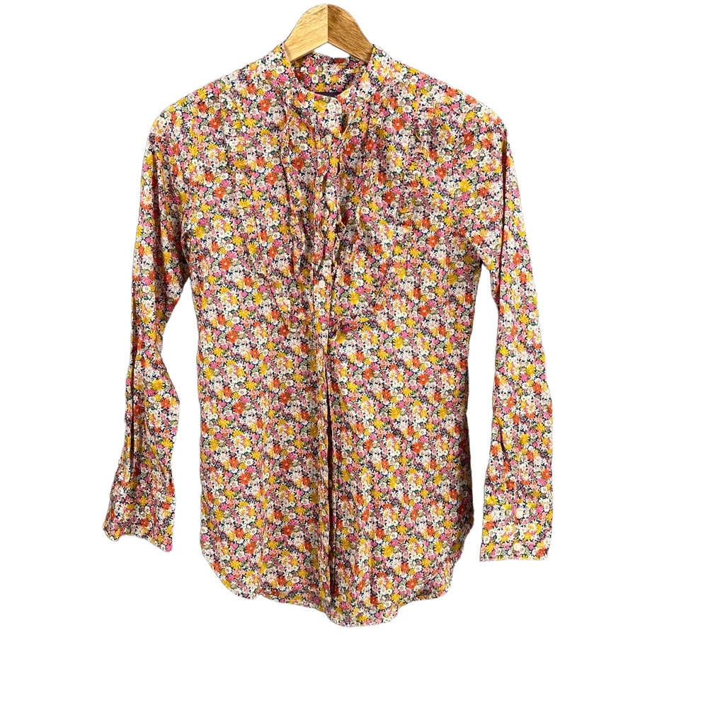 J.Crew Blouse Liberty Fabric Floral Ruffled Collar Button Up Long Sleeve XXS